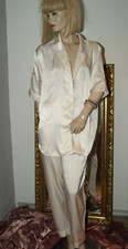 SATIN Pyjama * Schlafanzug * Negligee - Anzug cremeweiß seidenfein & glatt Gr. S