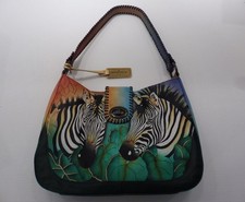 original Anuschka Tasche in Echtleder handgemaltes Motiv Zebra Safari