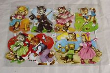 D7/ Oblaten Bilder - älterer kpl. Bogen mit 6 Katzen Motiven - 24x17 cm. /S179