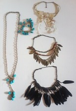 4x Statement Ketten 1x Armband Federn boho H&M türkis gold Amisu Halskette