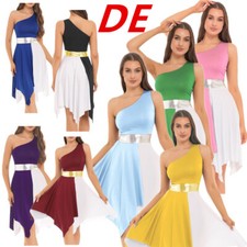 DE Damen Ballet Tanzkleid Ein-Schulter Latin Ballsaal Tango Kleid Tanzkostüm