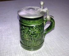 Bierkrug mit Zinndeckel, antik, Miniatur