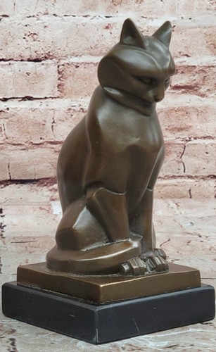 Cubist bronze katze statue - bronze,