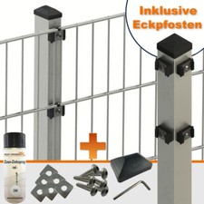 Gartenzaun Metall inkl Eckpfosten Doppelstab Zaun Gitterzaun Garten Zink Silber