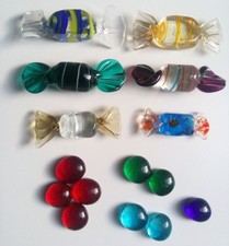 6x Glasbonbon & 9x Glas"perle" im Set, Bonbons aus Glas, Buntglas, Deko