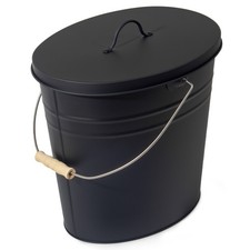 Ascheeimer  15L – schwarz oval mit Deckel - groß 15Liter - Stahl feuerfest