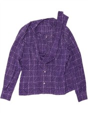 VINTAGE Damen-Hemdbluse vorne zum Binden UK 16 Large lila kariert BT10