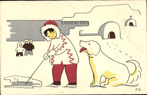 Künstler eskimo mit hund - ak,