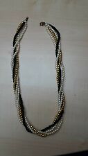Damenkette Perlen dreifarbig gold-weiß-schwarz gekordelt Modeschmuck