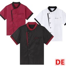 DE Herren Damen Kochjacke Kurzarm Knopf Kochmantel Küchebekleidung mit Kochmütze