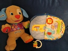 Fisher-Price Lernspaß Hund ,Körperteile, ABC,Musik +  Äffchen Stoffbuch Spiegel