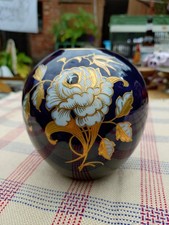 Vase Wallendorf 1764 DDR Porzellan echt Kobalt Goldrelief Blumenmuster ○13cm