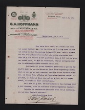 BERLIN, Brief 1913, G. A. Hoffmann Hut-Mützen-Fabrik Damenhüte