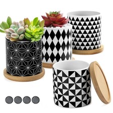 Lewondr Keramik Sukkulenten Töpfe, 4 Stücke 7 cm Kaktus Pflanze Töpfe Mini