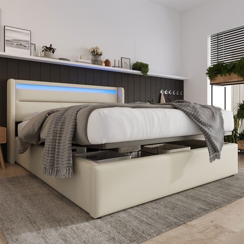 Led polsterbett kunstlederbett - polsterbett,