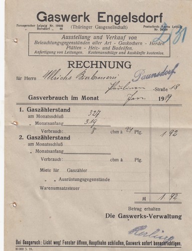 Engelsdorf rechnung 1919 - engelsdorf,,