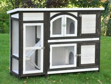Hasenstall XXL Kaninchenstall Hasenkäfig Kleintierstall Jumbo braun weiss 145 cm