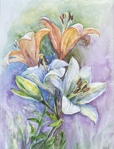 Original aquarell lilien - original, aquarell,