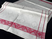 Art Deco helles Leinen Damast Handtuch farbige Webkante Blüten/graphisch um 1930