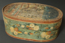 Alte 46cm gr. Biedermeier Spandose Spanschachtel Malerei Volkskunst Hutschachtel