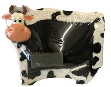 KREIDETAFEL KUH Rahmen Plüsch Kuh mit Tor und Kreide 43 x 34 cm