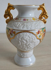 Echt Kobalt Porzellan Vase 50er 60er Volkstedt 1762 Blumen Golddekor 16 cm Kelch