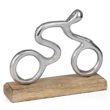 Dekofigur Fahrrad aus Aluminium auf Holzsockel 17,5 x 5 x 14,5 cm Silber Deko