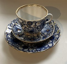 Lomonosov Porzellan Kaffee- Gedeck-3 Teile „blaue Blüten"