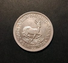 Südafrika 🇿🇦 1947 5 Shillings Silbermünze Springbock 800er Silber 22,6 g fein