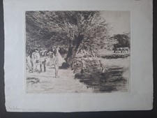 Max Liebermann Original Radierung „Badende Knaben am Flußufer“ Hov. 43 II.b 1890