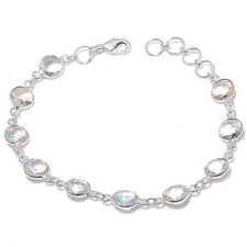 Weiß Topas Edelstein Handgemacht 925 Sterlingsilber Schmuck Armband Größe