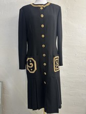 Lois Feraud Kleid / Blazer Vintage Schnur wolle 40 DE Klassisch Top Schwarz Gold