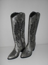 LAZAMANI Weitschaftstiefel Stiefel Overknee Damen Gr. DE 36 silber western Neu