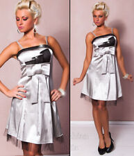 Cocktailkleid Partykleid Abendkleid mit Pailletten Silber Satin Glanz Kleid34 36