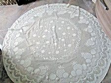 Runde Tischdecke d=170 cm beige/weiß vollwaschbar gebraucht Spitzentischdecke nw