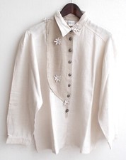 Damen Trachten Bluse Leinen natur u. beige Gr. 40 v. Your Sixth Sense