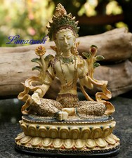 Grüne Tara, weiblicher Buddha Handgefertigt und handbemalt