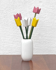 6 x Vintage handgeschnitzte Holz Tulpen Holz-Blumen, schwedische Volkskunst