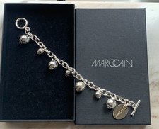 Marc Cain Armband, silberfarben mit Kugelanhänger und Logo Anhänger, 19 cm