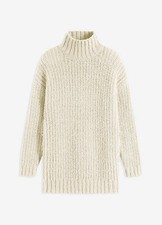 Neu Long-Pullover mit hohem Stehkragen Gr. 40/42 Cremeweiß Damen Strick-Pulli