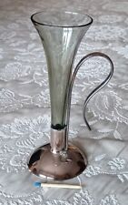 Vintage Single Glas Vase metall Halterung Henkel einstielig 1 Blume Tulpenform