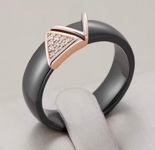 JS💖 Ring 585 RG Rolled Gold Rosegold Keramik mit Zirkon 59 (18,8 mm Ø) RG-0984