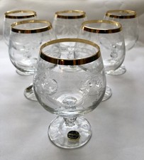 6 Gläser Bohemia Glass Cognac Schwenker mit Goldrand Kristall Glas