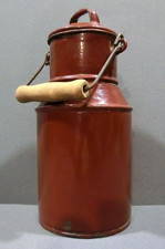 Vintage Emaille Milchkanne / Krug, m. Holz-Henkel & Deckel, braun 23 x 10 cm,