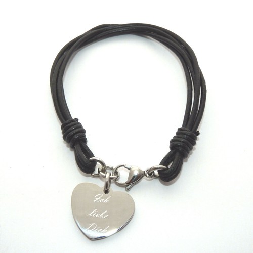 Lederarmband schwarz herz - lederarmband,