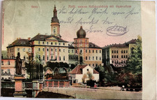 Greiz unteres Schloß mit Gymnasium 1911  , Bahnpost  Gera Weischlitz Zug 2176