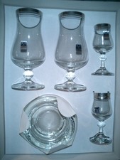 VINTAGE, Bier-Set, Herrengedeck, Kristallgläser, Silberrand, NEU 70er