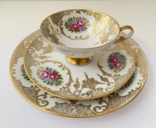Alboth & Kaiser Bavaria Porzellan Tasse Untertasse Teller Rosen Gold#2