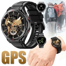Herren GPS Smartwatch 480mAh Akku 5ATM Kompass Höhenmesser Pulsmesser Schwarz