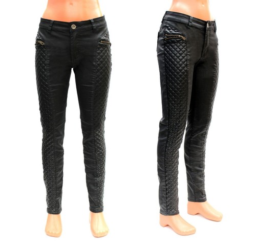 Damen bikerjeans lederoptik - ,